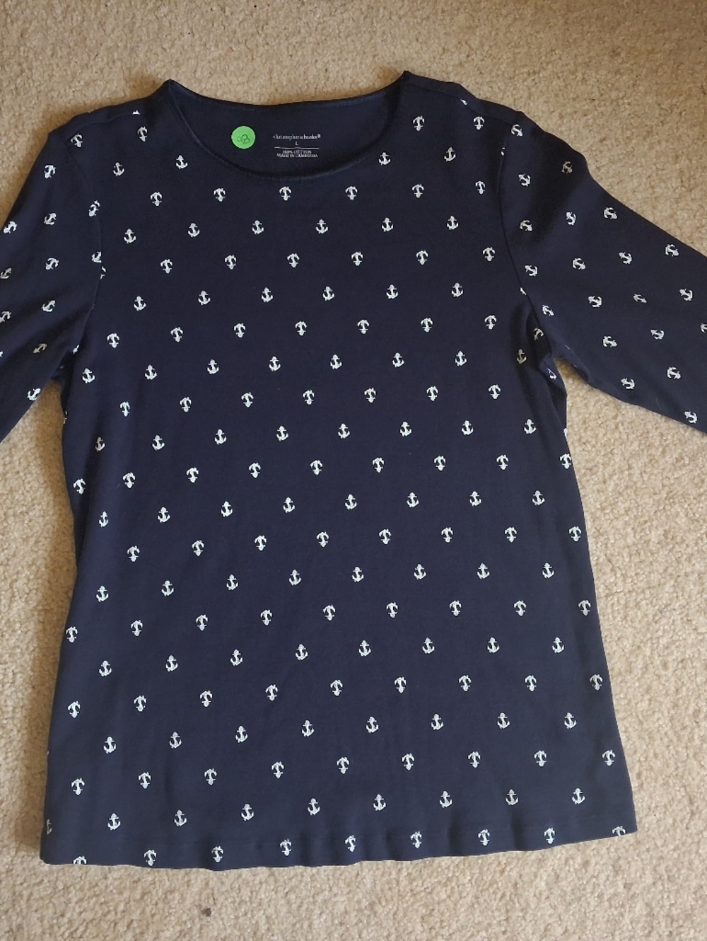 Christopher & Banks Navy Blue Anchor Print Blouse